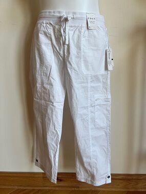 Ash White Cropped Cargo Drawstring Pants